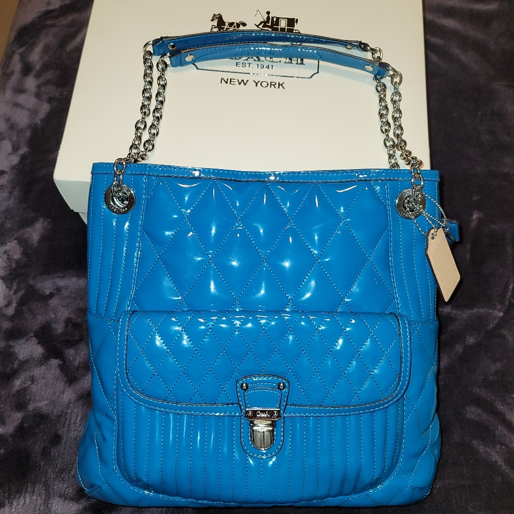 Coach F19830 Poppy Liquid Gloss Slim Tote - Teal